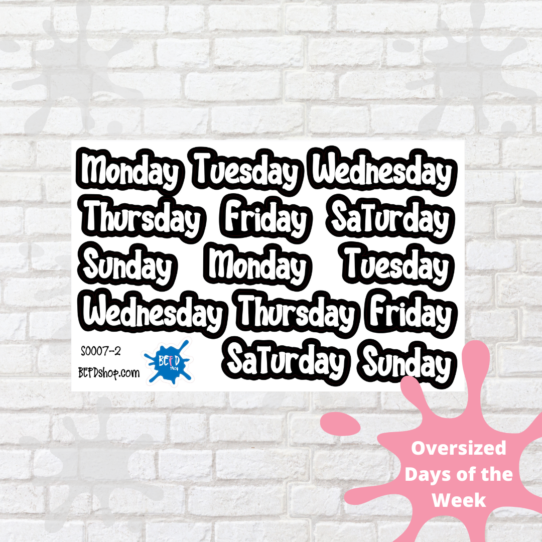 Oversized Days of the Week Script Stickers – BEPDshop