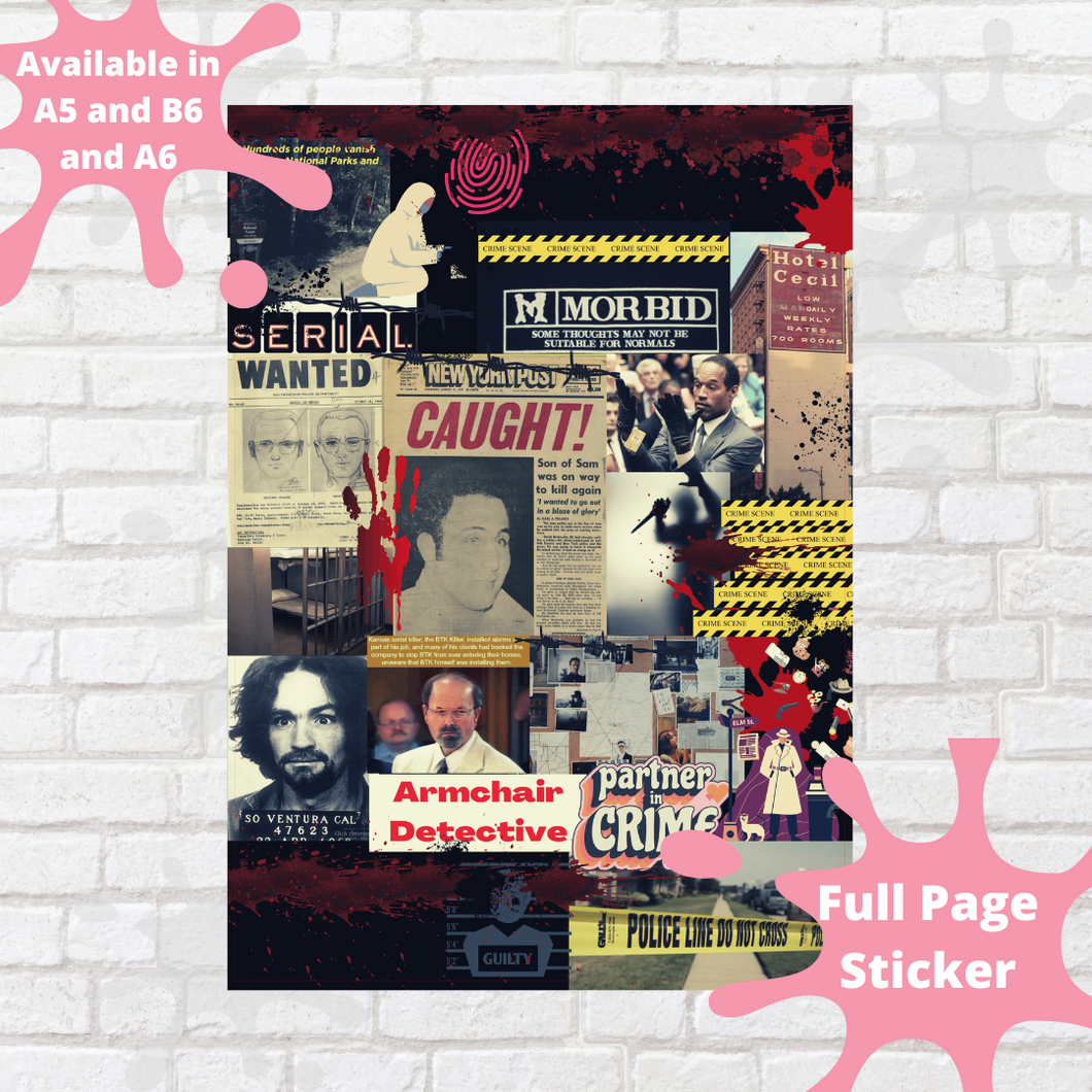 True Crime Collage Full Page Sticker Sheet