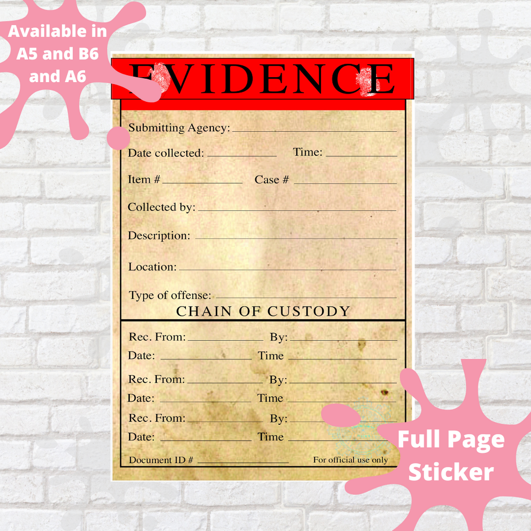Evidence Tag Full Page Sticker Sheet