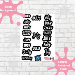 July Assorted Font Script Stickers