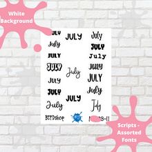Load image into Gallery viewer, July Assorted Font Script Stickers
