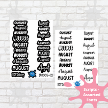 Load image into Gallery viewer, August Assorted Font Script Stickers
