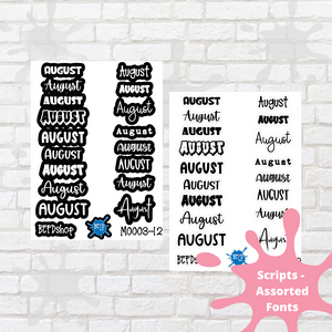 August Assorted Font Script Stickers