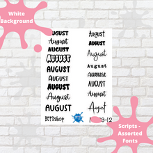Load image into Gallery viewer, August Assorted Font Script Stickers
