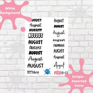 August Assorted Font Script Stickers