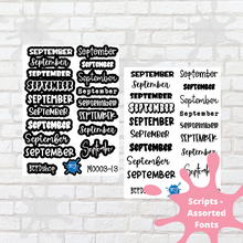 Load image into Gallery viewer, September Assorted Font Script Stickers
