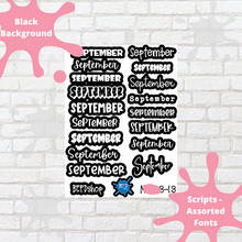 Load image into Gallery viewer, September Assorted Font Script Stickers
