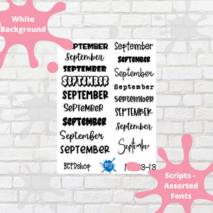 September Assorted Font Script Stickers