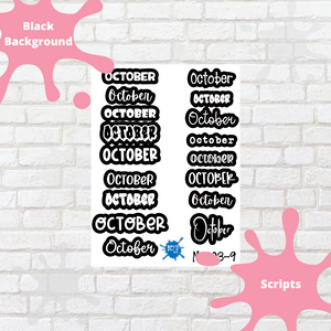 October Assorted Font Script Stickers