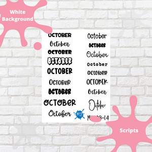 October Assorted Font Script Stickers
