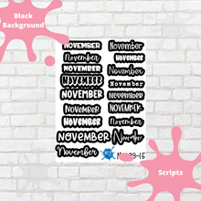 Load image into Gallery viewer, November Assorted Font Script Stickers
