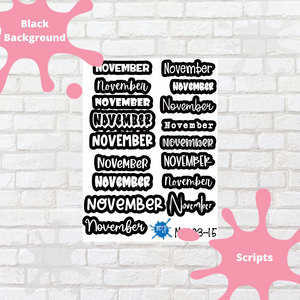 November Assorted Font Script Stickers
