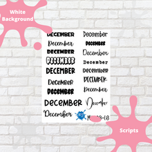 Load image into Gallery viewer, December Assorted Font Script Stickers
