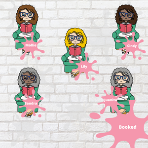 Booked Mollie, Cindy, Lily, Juanita, and Sandra Character Stickers