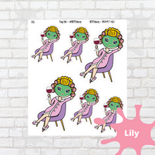 Load image into Gallery viewer, Spa Day Mollie, Cindy, Lily, Juanita, and Sandra Character Stickers
