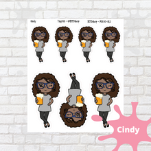 Load image into Gallery viewer, Cheers Mollie, Cindy, Lily, Juanita, and Sandra Character Stickers
