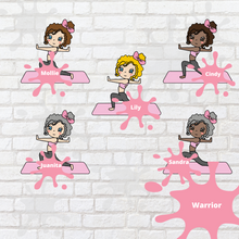 Load image into Gallery viewer, Warrior Pose Mollie, Cindy, Lily, Juanita, and Sandra Character Stickers
