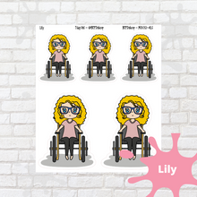 Load image into Gallery viewer, Wheelin&#39; Mollie, Cindy, Lily, Juanita, and Sandra Character Stickers
