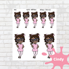 Load image into Gallery viewer, Peace Mollie, Cindy, Lily, Juanita, and Sandra Character Stickers
