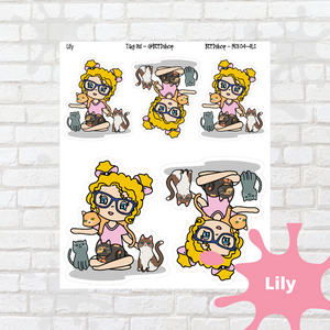 Cat Mom Mollie, Cindy, Lily, Juanita, and Sandra Character Stickers