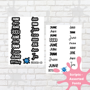 June Assorted Font Script Stickers