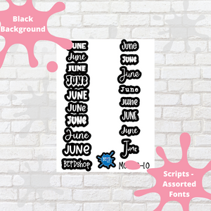 June Assorted Font Script Stickers