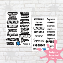 Load image into Gallery viewer, Expenses Assorted Font Script Stickers
