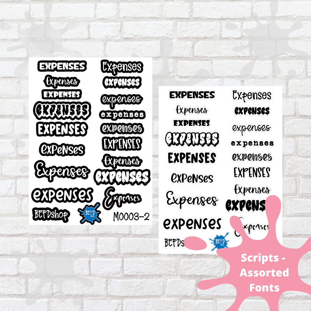 Expenses Assorted Font Script Stickers