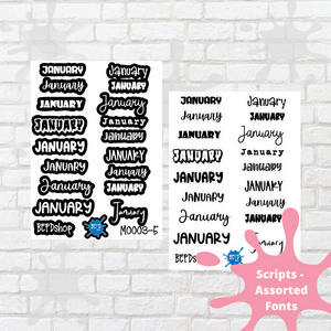 January Assorted Font Script Stickers