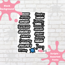 Load image into Gallery viewer, January Assorted Font Script Stickers
