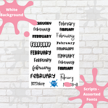 Load image into Gallery viewer, February Assorted Font Script Stickers
