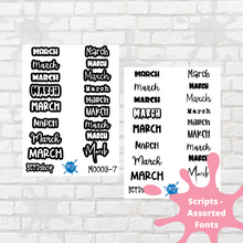 Load image into Gallery viewer, March Assorted Font Script Stickers

