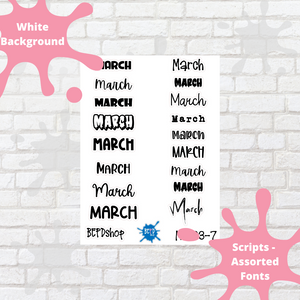 March Assorted Font Script Stickers