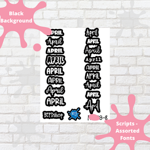 April Assorted Font Script Stickers