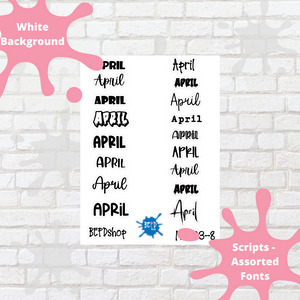 April Assorted Font Script Stickers