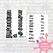 Load image into Gallery viewer, May Assorted Font Script Stickers
