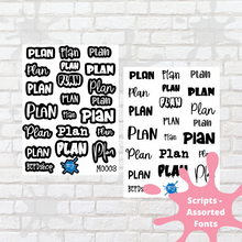 Load image into Gallery viewer, Plan Assorted Font Script Stickers
