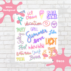 Neon Summer Hand Lettered/Drawn Script Deco Stickers