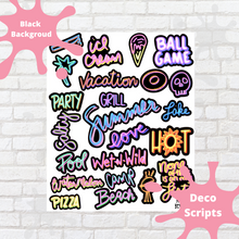 Load image into Gallery viewer, Neon Summer Hand Lettered/Drawn Script Deco Stickers
