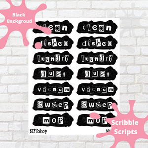 Cleaning Assortment Scribble Script Stickers