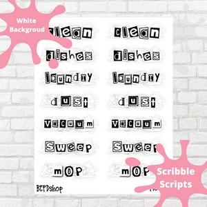 Cleaning Assortment Scribble Script Stickers