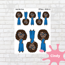 Load image into Gallery viewer, Blue Dress Mollie, Cindy, and Lily Character Stickers
