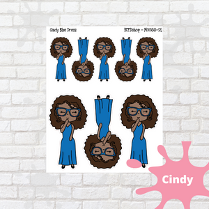 Blue Dress Mollie, Cindy, and Lily Character Stickers
