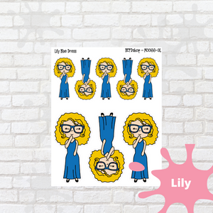 Blue Dress Mollie, Cindy, and Lily Character Stickers