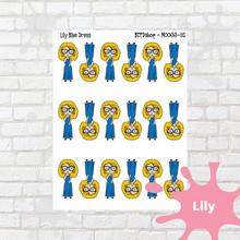 Load image into Gallery viewer, Blue Dress Mollie, Cindy, and Lily Character Stickers
