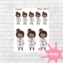 Load image into Gallery viewer, Scientist Mollie, Cindy, and Lily Character Stickers
