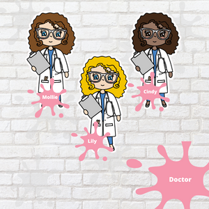 Doctor Mollie, Cindy, and Lily Character Stickers