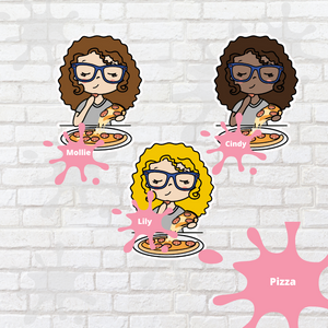 Pizza Mollie, Cindy, and Lily Character Stickers