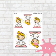 Load image into Gallery viewer, Meditation Mollie, Cindy, and Lily Character Stickers
