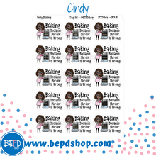 Load image into Gallery viewer, Baking Because Murder Is Wrong Mollie, Cindy, and Lily Character True Crime Stickers
